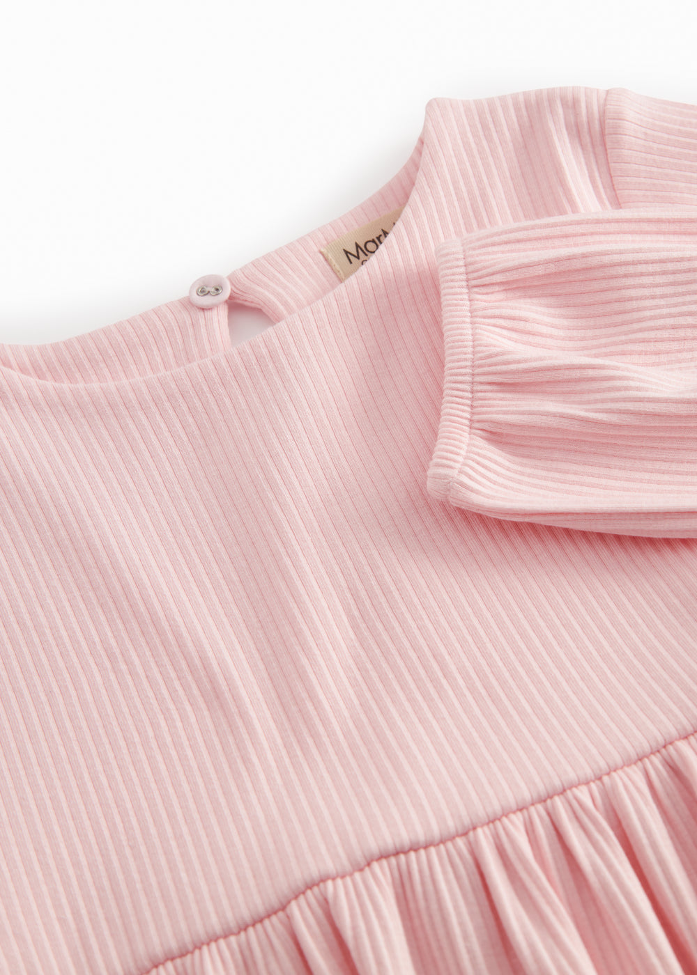 Langærmet lyserød ribstrikket kjole til børn