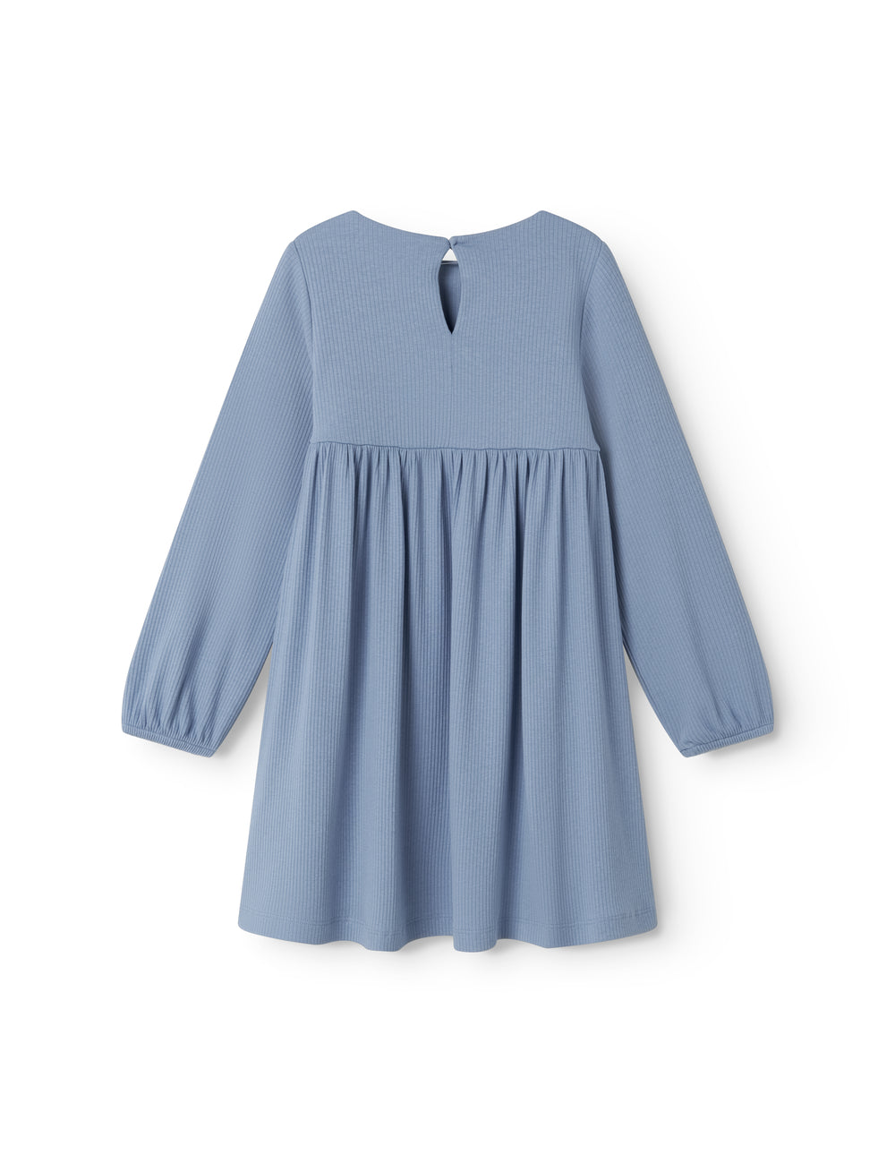 Langærmet lyseblå ribstrikket kjole til børn