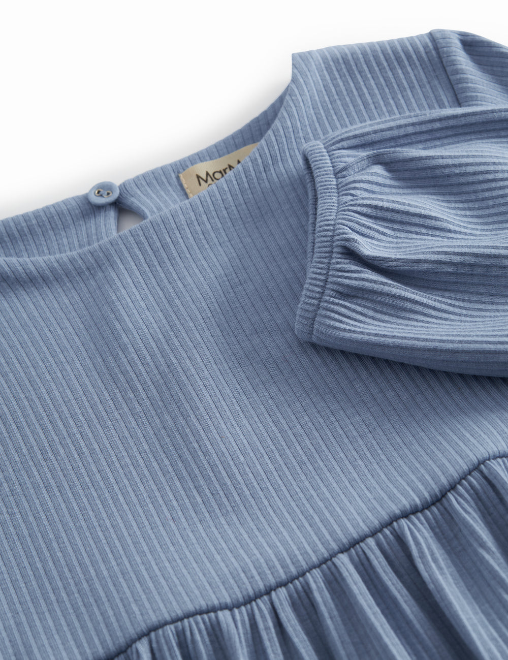 Langærmet lyseblå ribstrikket kjole til børn