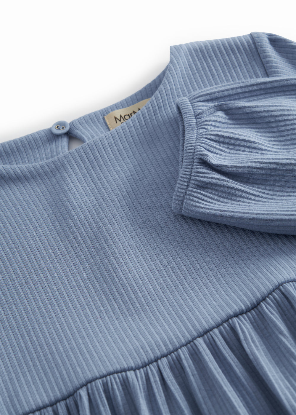 Langærmet lyseblå ribstrikket kjole til børn