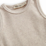 Beige ribbed baby bodystocking without sleeves