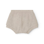 Beige baby bloomers med stolpe knaplukning og et pyntebånd i livet