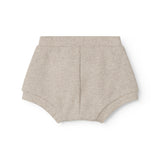 Beige baby bloomers med stolpe knaplukning og et pyntebånd i livet