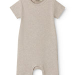 Short-sleeved beige baby modal romper with short legs