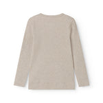 Langærmet beige modal t-shirt til børn med stolpe knaplukning