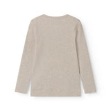 Langærmet beige modal t-shirt til børn med stolpe knaplukning