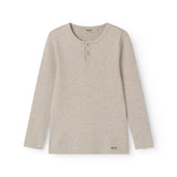 Beige modal t-shirt for children with stand-up collar