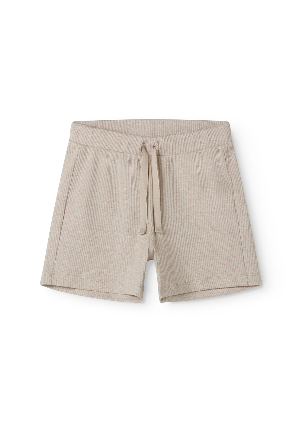 Beige Baby modal shorts with wide elastic and drawstring at the waist.