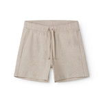 Beige Baby modal shorts with wide elastic and drawstring at the waist.