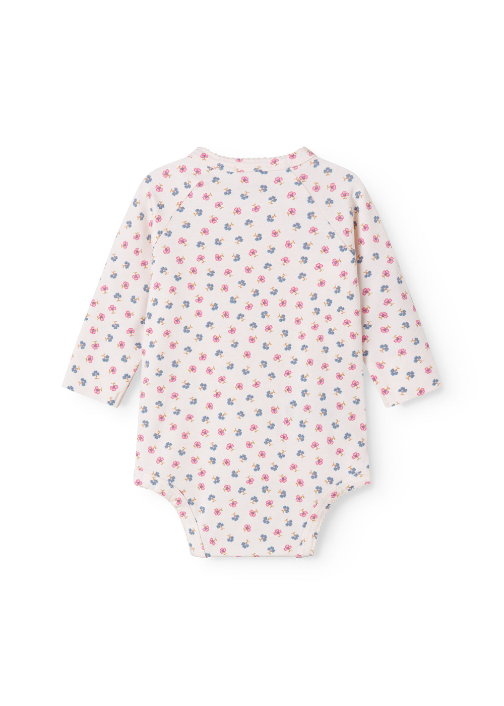 Langærmet bodystocking til nyfødt baby med slå-om-lukning og blomster