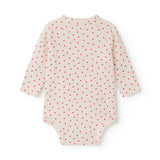 Langærmet bodystocking til nyfødte med slå-om-lukning og hjerte print