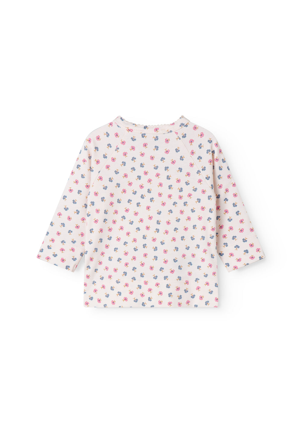 Langærmet bluse til nyfødt baby med slå-om-lukning og blomster print