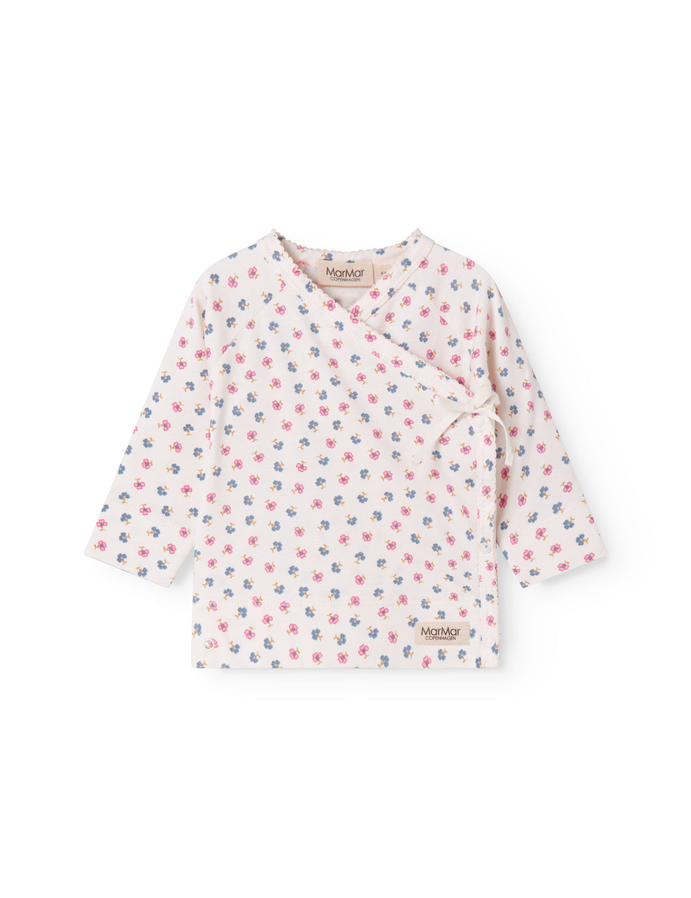 Fitted blouse for newborn baby with snap closure and floral print