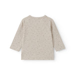 Langærmet beige bluse med print til nyfødte med knaplukning foran