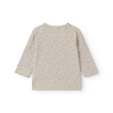 Langærmet beige bluse med print til nyfødte med knaplukning foran