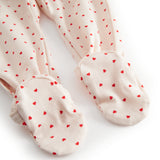 Langärmet baby heldragt with fødder, fint hjerte print and picotkanter

Baby long-sleeve onesie with feet, fine heart print and picot edges