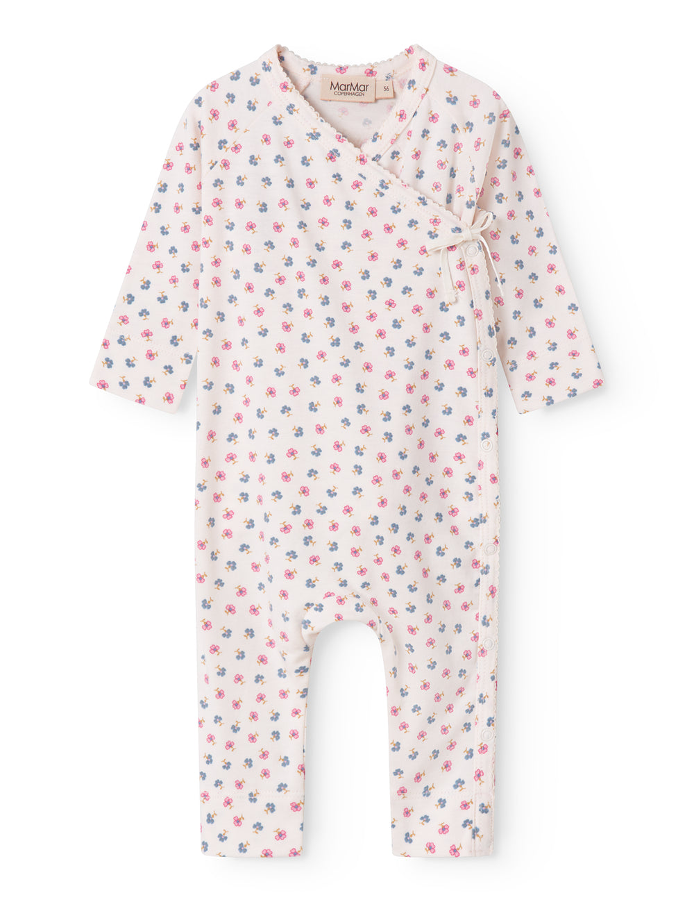 Langärmet heldragt med slå-om-lukning og blomstermønster til nyfødte

Translation: Fleece jacket with zip and flower pattern for newborns