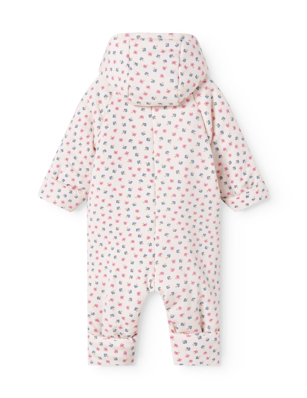 Vatteret heldragt til nyfødt med hætte, knaplukning og blomstermønster