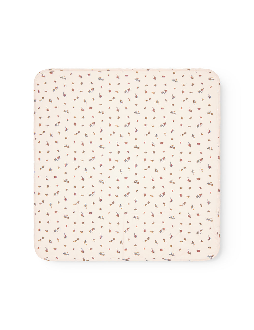 Baby tæppe med rundede hjørner, picotkanter og tog print