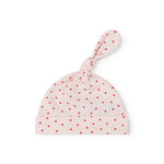 Baby hue til nyfødt med kant, knude og et sødt hjerte print 