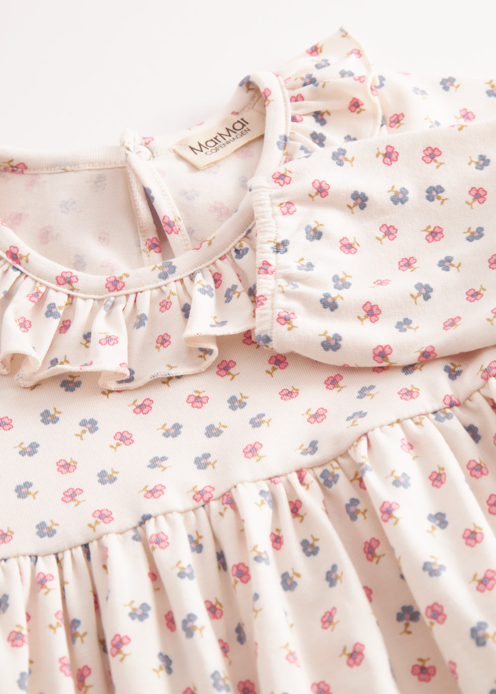 Langærmet baby bodystocking med flæser krave or blomster print