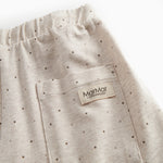Children's shorts with a nice print, wide elastic, and drawstring at the waist.