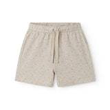 Children's shorts with a nice print, wide elastic, and drawstring at the waist.