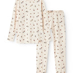 Children's clothing sets with train prints.