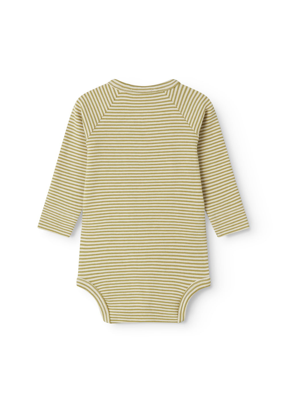 Langærmet baby bodystocking med grønne striber og slå-om-lukning