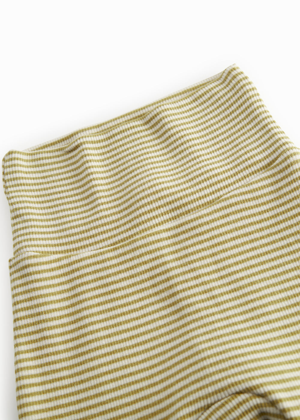 Green-striped pants with feet for a newborn baby