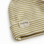 Green striped baby hat in rib