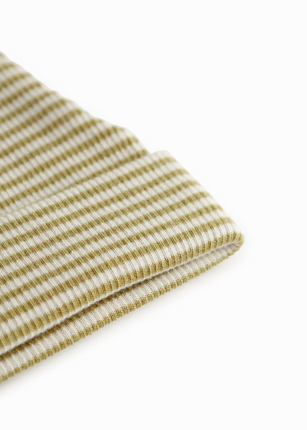 Green striped baby hat in rib