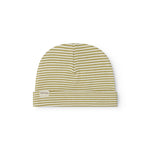 Green striped baby hat in rib