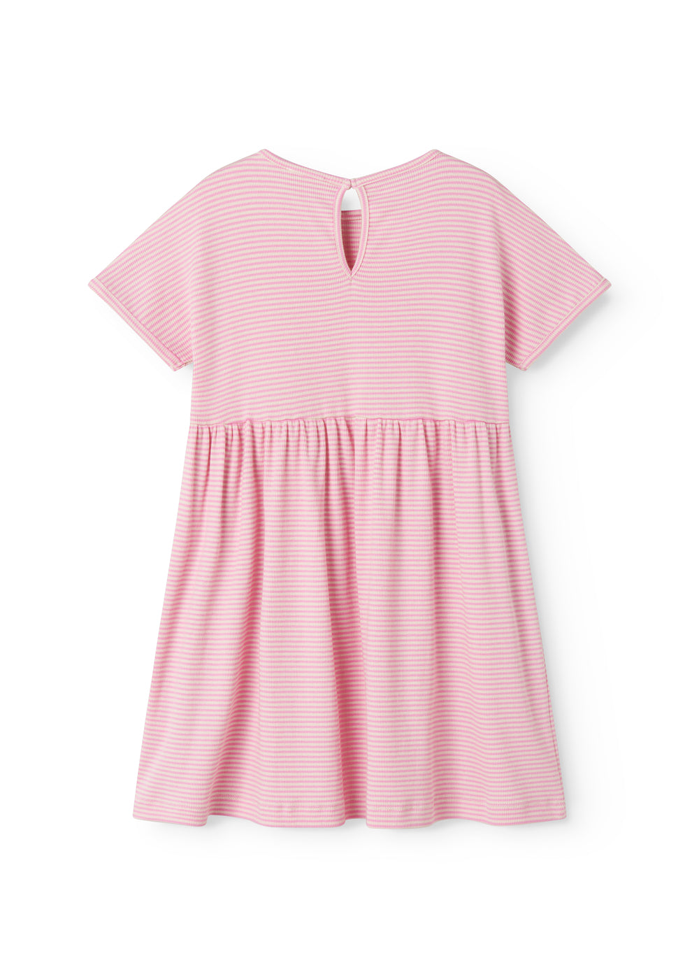 Lyserød stribet børnekjole med korte ærmer
