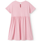 Lyserød stribet børnekjole med korte ærmer