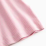 Red striped children's dress with short sleeves.