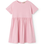 Red striped children's dress with short sleeves.