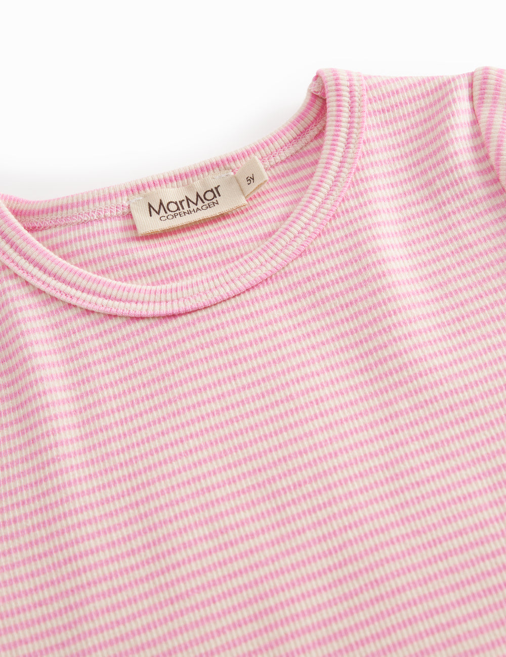 kortærmet børne t-shirt med lyserøde striber