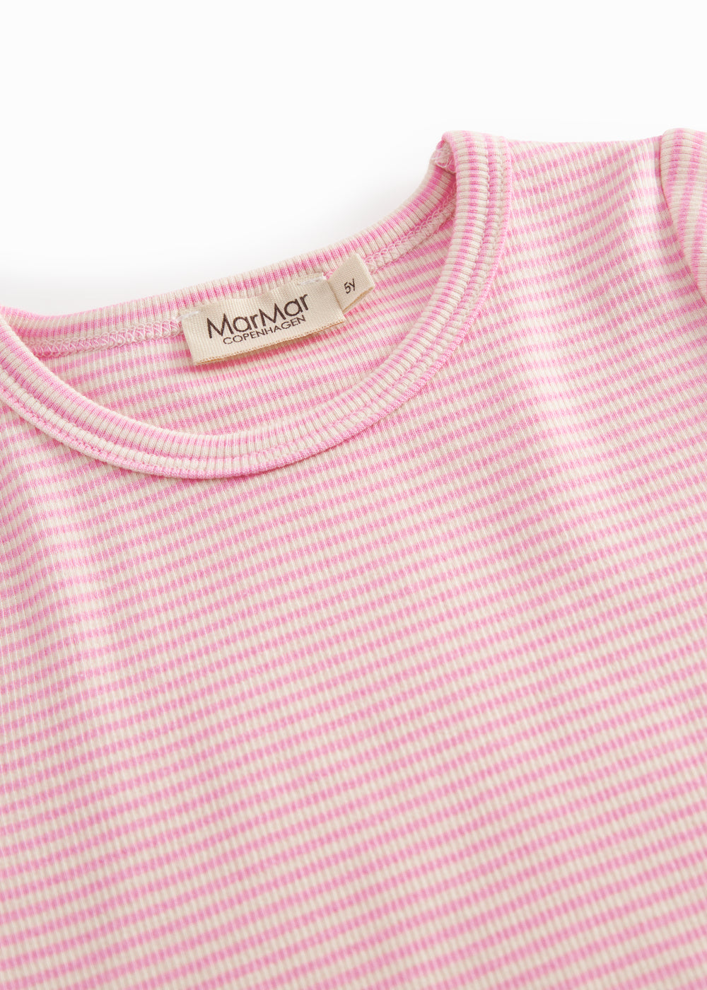 kortærmet børne t-shirt med lyserøde striber