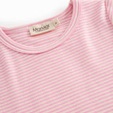 kortærmet børne t-shirt med lyserøde striber