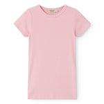 Short-sleeved children's t-shirt with bright red stripes.