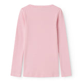 langærmet t-shirt til børn med lyserøde striber