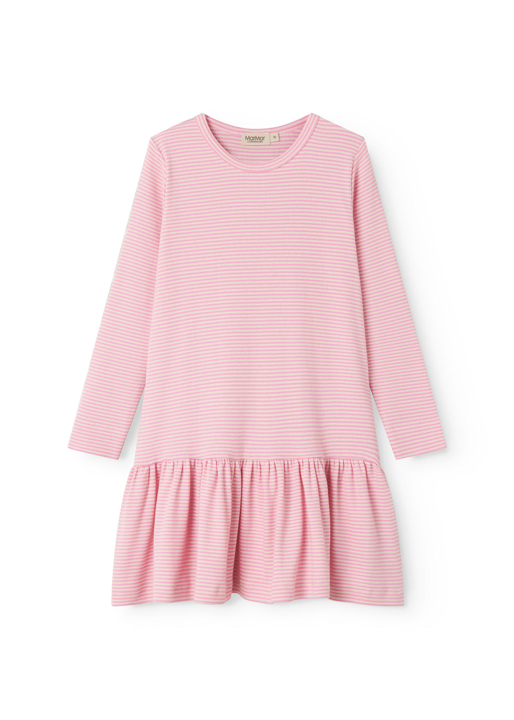 Red striped children's dress with long sleeves and a skirt.