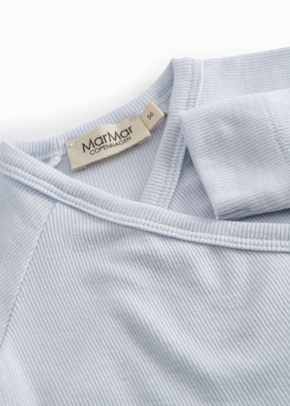 Light blue long-sleeved onesie with a snap closure for newborns