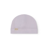 Light pink hat for newborn with edge that can be folded up or down.