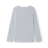 Lyseblå langærmet t-shirt til børn med flæsedetaljer