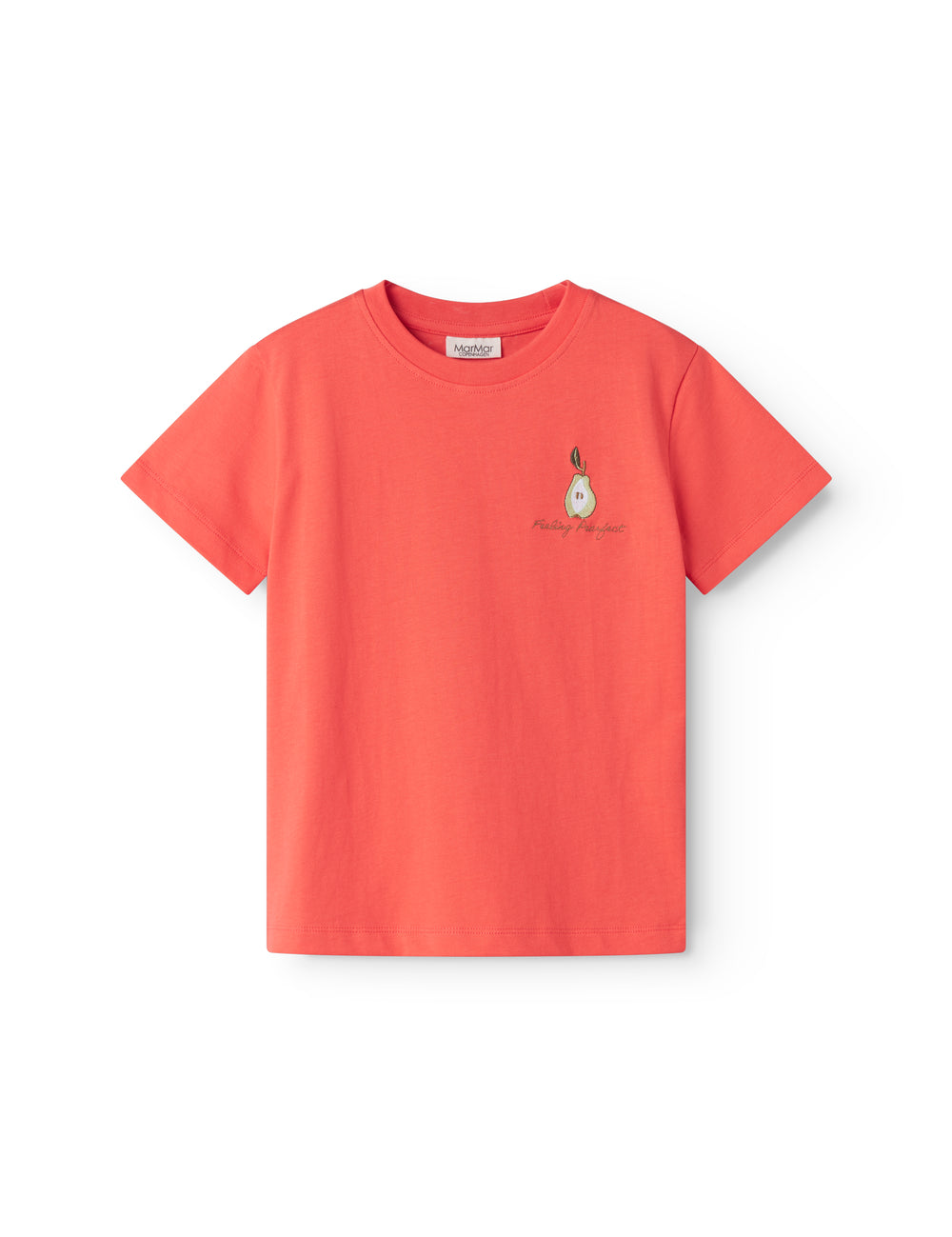 Orange children's T-shirt with small embroidered fruit motif