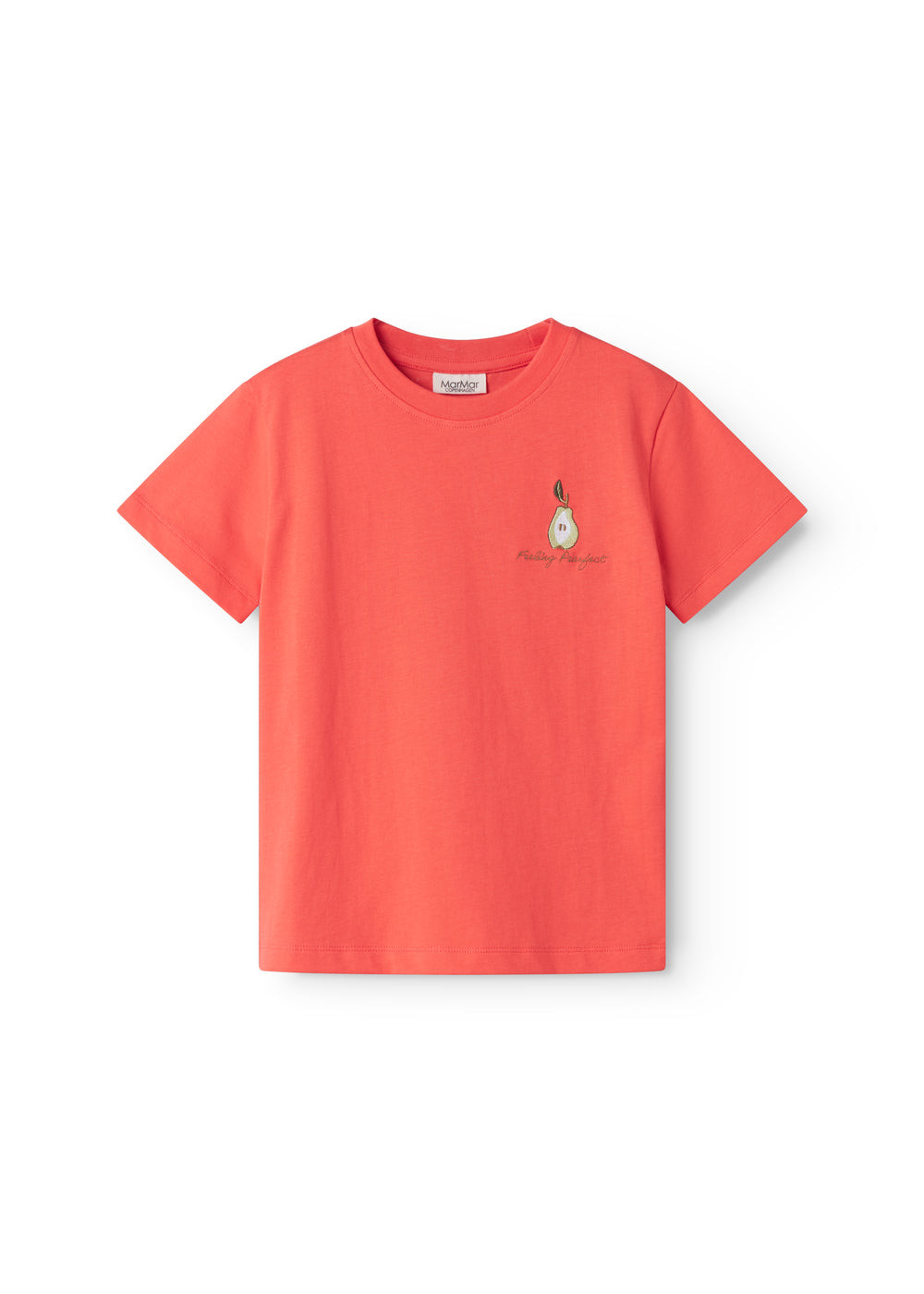 Orange children's T-shirt with small embroidered fruit motif