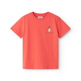 Orange children's T-shirt with small embroidered fruit motif