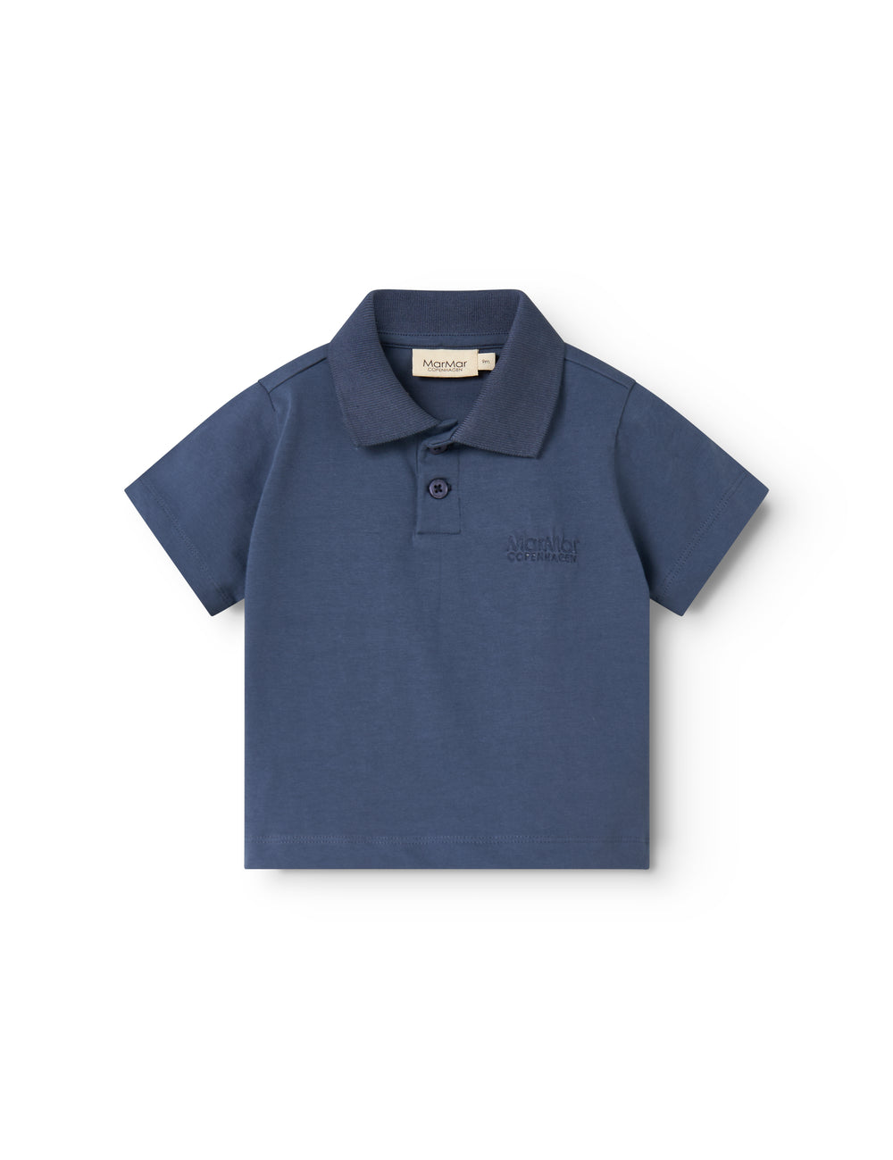 Short-sleeved blue polo t-shirt for children with collar and button-up.